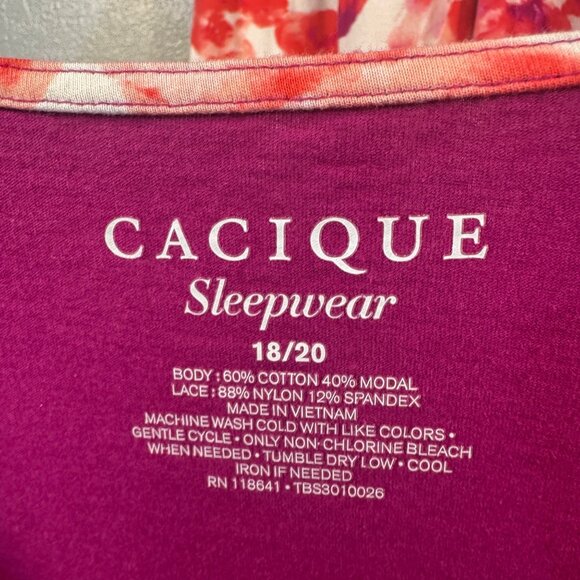 Cacique Women’s Pajama Set Fuchsia & Floral 18/20 Cotton Blend Relax Fit Good - Picture 4 of 8
